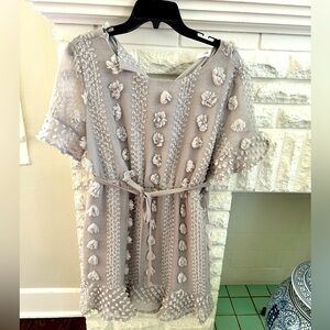 Textured Mini Dress-Light Grey